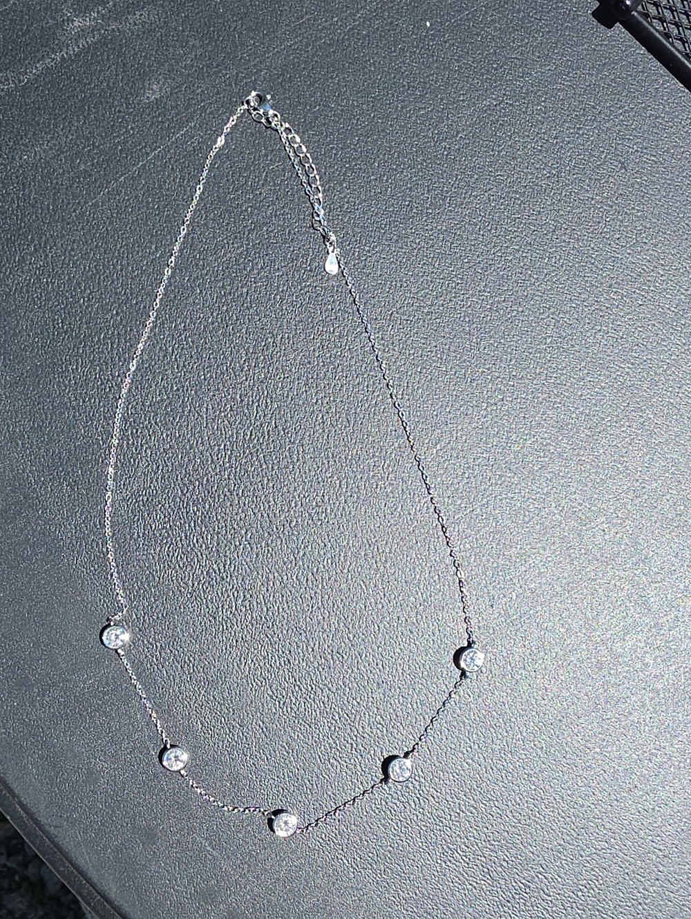 Delicate Silver Bezel Station Necklace with Stones